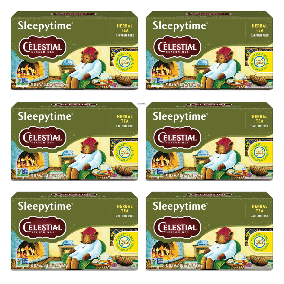Celestial Seasonings Sleepytime tea bags in a mug for a calming evening.