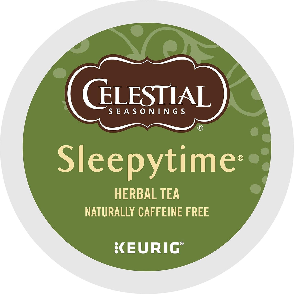 Sleepytime tea pod closeup showcases chamomile and spearmint, a gentle flavor blend.