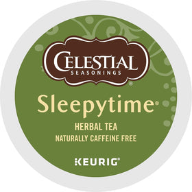 Sleepytime tea pod closeup showcases chamomile and spearmint, a gentle flavor blend.