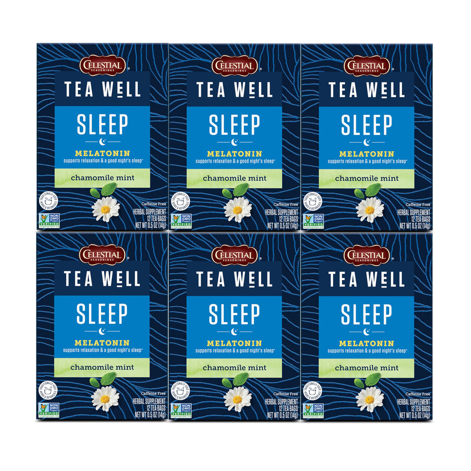 Celestial Seasonings TeaWell Sleep with Melatonin tea bags ready to brew for a soothing nightly routine