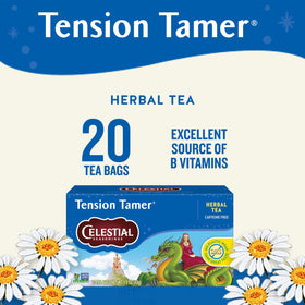 Celestial Seasonings Tension Tamer tea being steeped in a cup for a calming moment