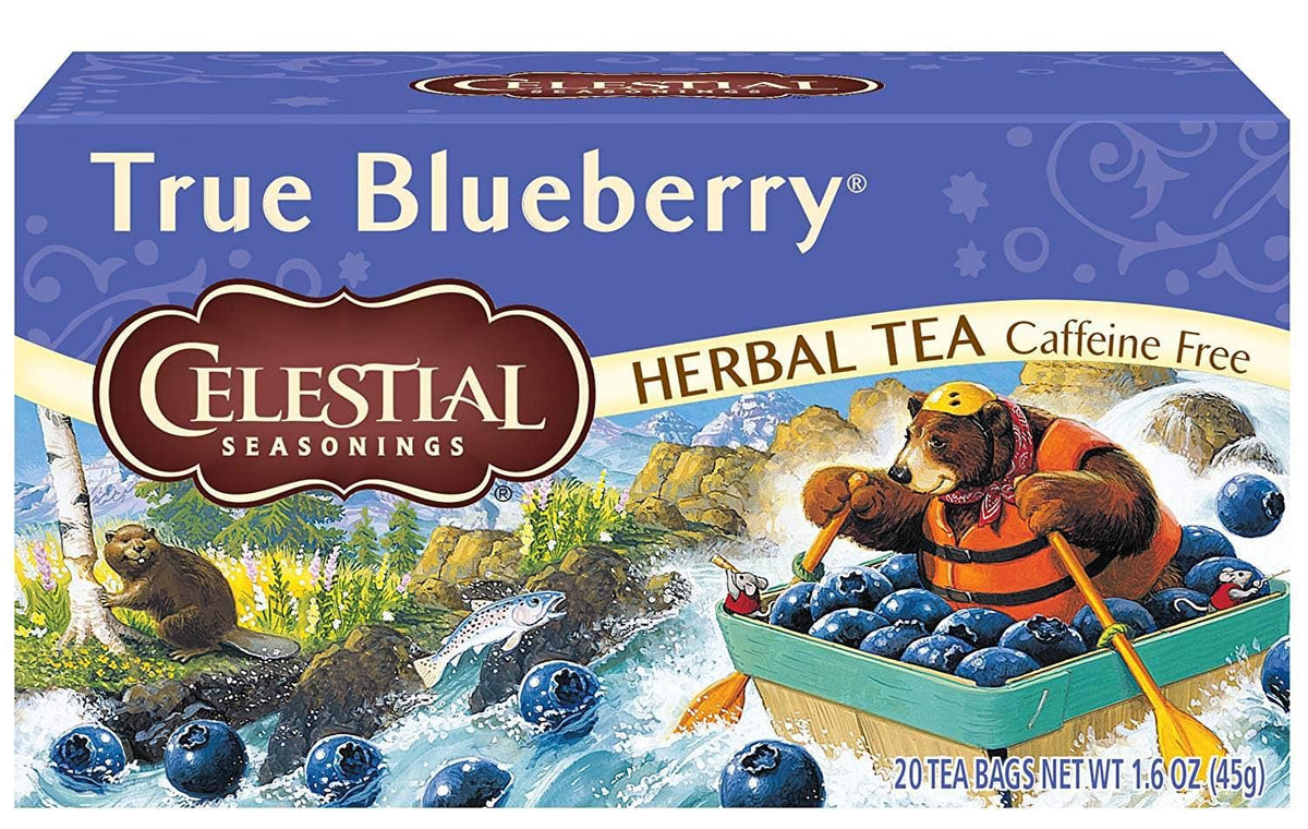 Celestial Seasonings True Blueberry hibiscus and rosehips blend visible in the mix