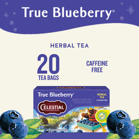 True Blueberry tea bags steeping in hot water to release fruity aroma.