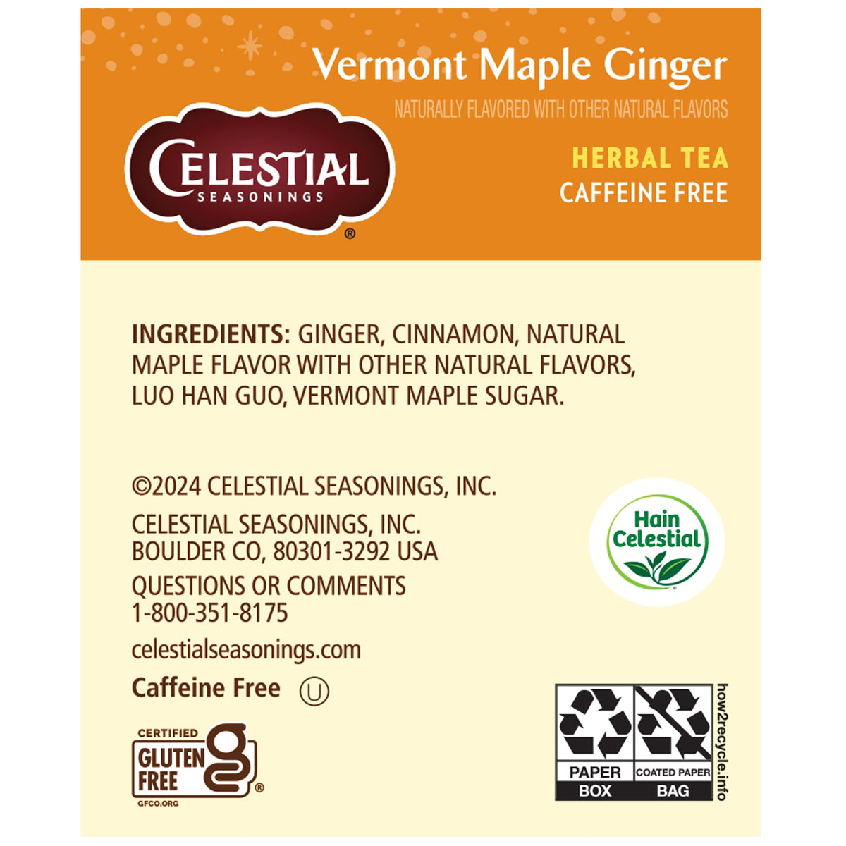 Close-up of ginger and maple notes in Celestial Seasonings blend.