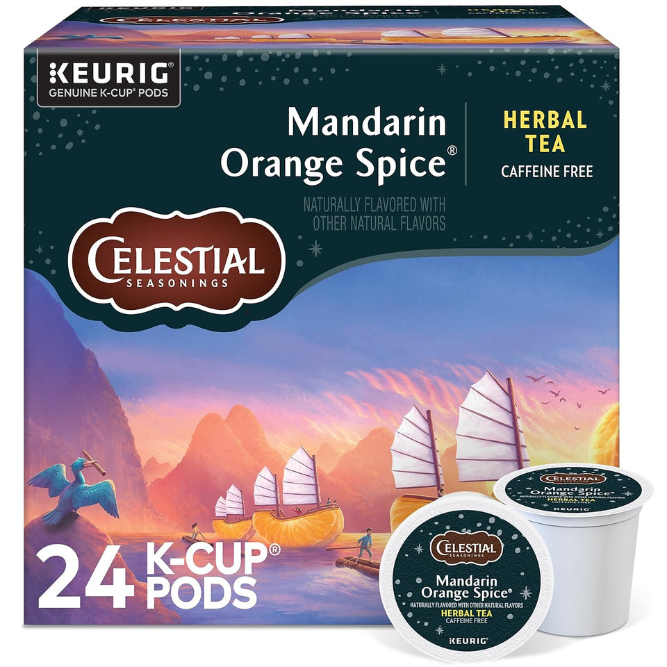 Celestial Seasonings Mandarin Orange Spice tea cup with steaming aroma for a cozy afternoon.