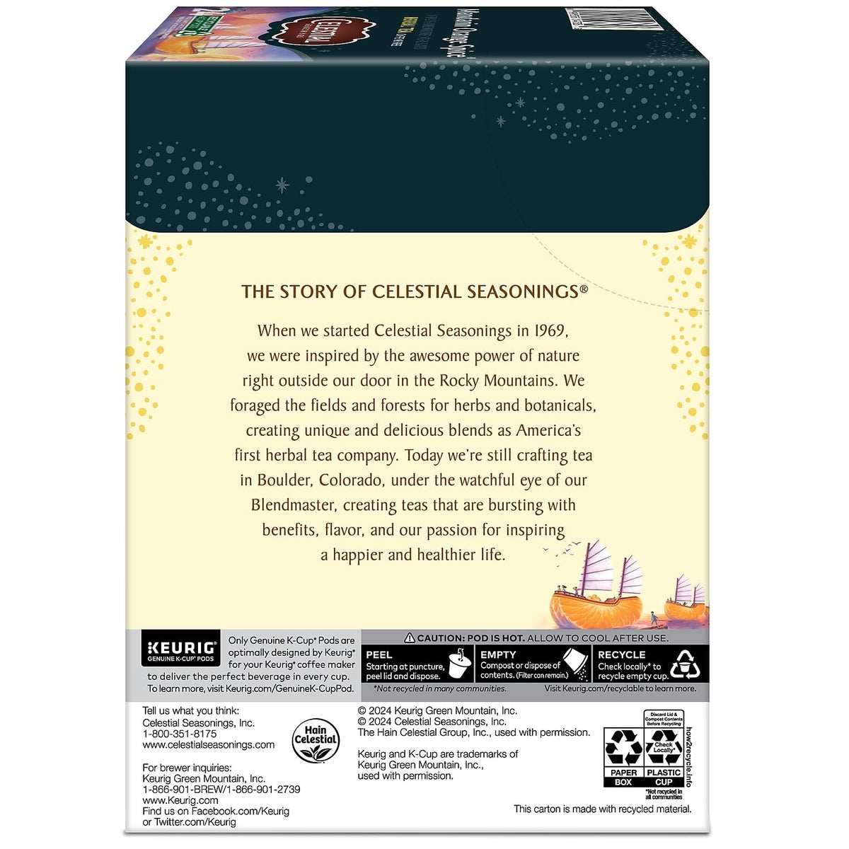 Celestial Seasonings label emphasizes 100% natural ingredients.