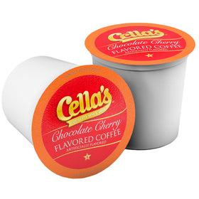 Brewed cup featuring rich chocolate cherry notes and a smooth medium roast.