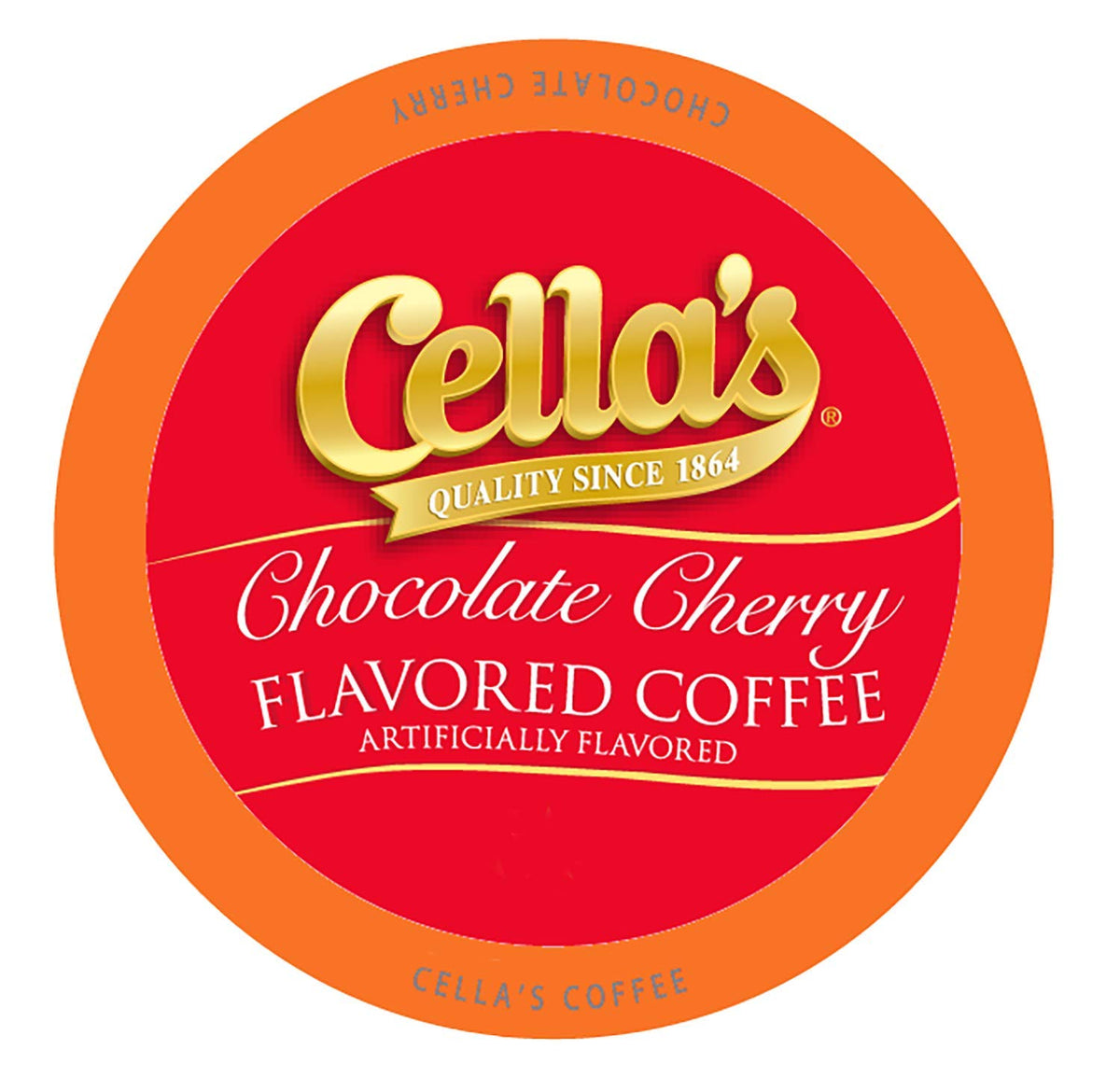 Cella's chocolate cherry coffee pods packaging for convenient at-home enjoyment.