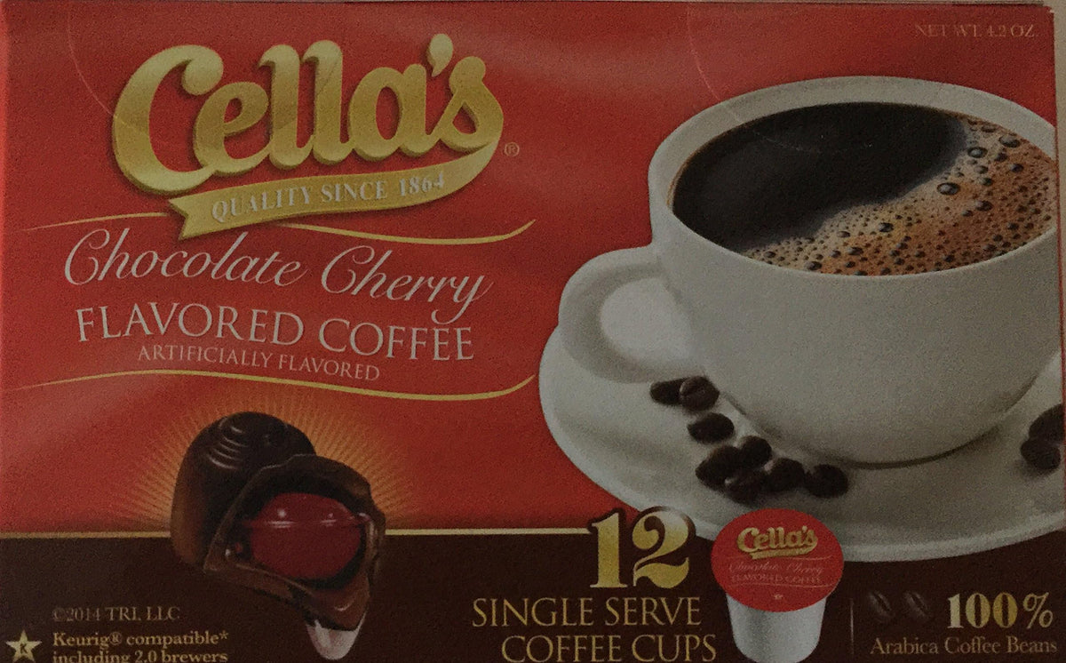 Cella's Chocolate Cherry cups on shelf for busy mornings.