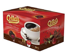Cella's Chocolate Cherry packaging closeup highlighting premium flavor branding.