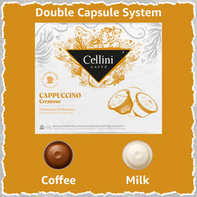 Close-up of crema and milk foam in a Cellini Cappuccino Cremoso shot.