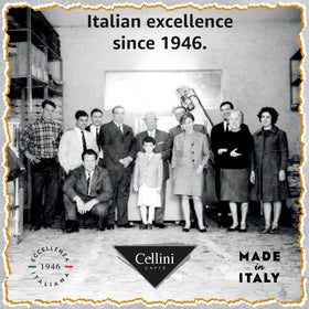 Cellini Caffè Cappuccino Cremoso label emphasizes Italian-made quality and roast.