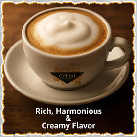 Cellini Caffè Cappuccino Cremoso packaging highlights Italian craftsmanship and freshness.