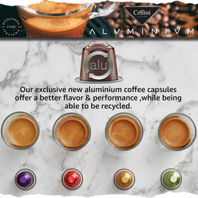 Cellini Caffè Cremoso aluminum capsules, recyclable packaging symbol