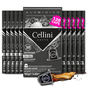 Cellini Caffe Intenso aluminum pods in a 120-count pack for quick, bold espresso at home.