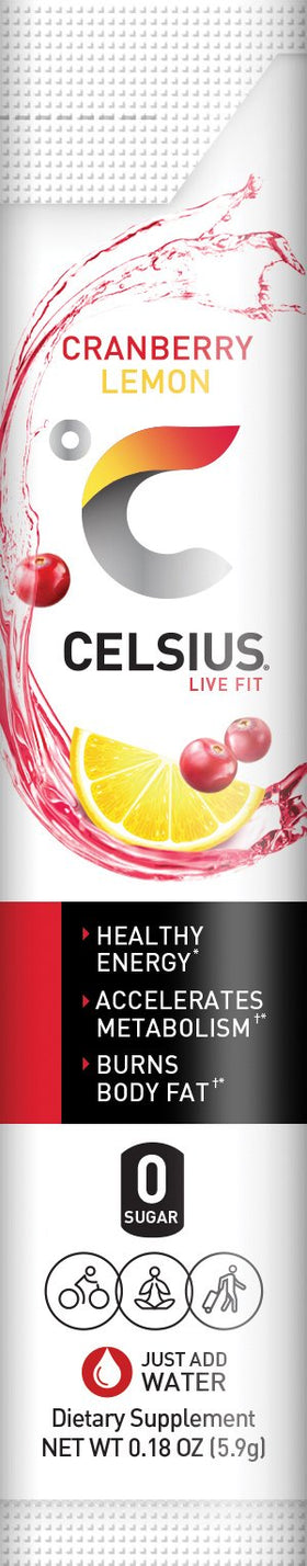 CELSIUS energy with 200 mg caffeine label on packaging.