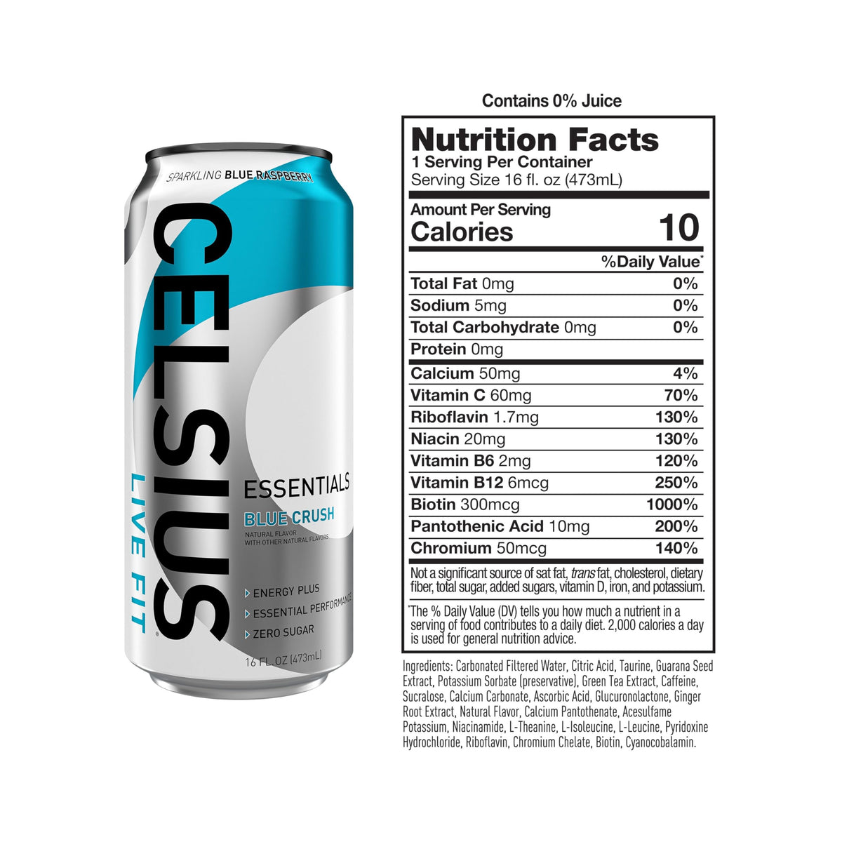 CELSIUS Essentials 270 mg caffeine per can for sustained energy during activity