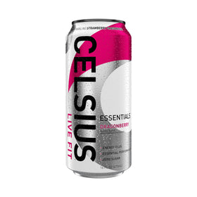 No sugar label on CELSIUS Essentials Sparkling Dragonberry bottle.