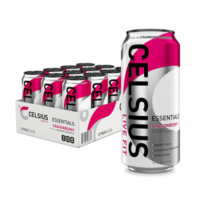 CELSIUS Essentials Sparkling Dragonberry bottle ready for sustained energy during workouts.