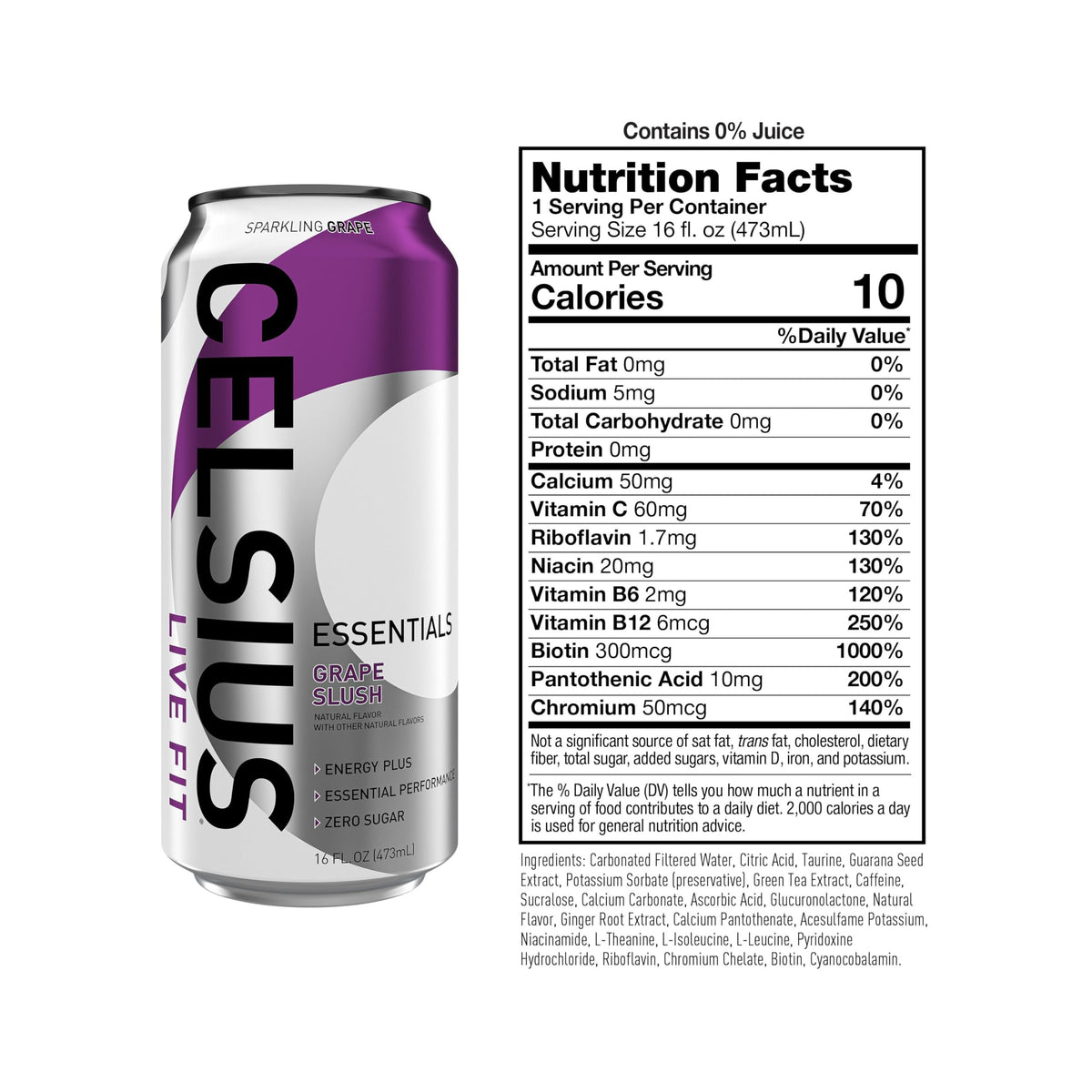 Hand gripping a chilled Celsius Essentials Sparkling Grape Slush can for a pre-workout burst
