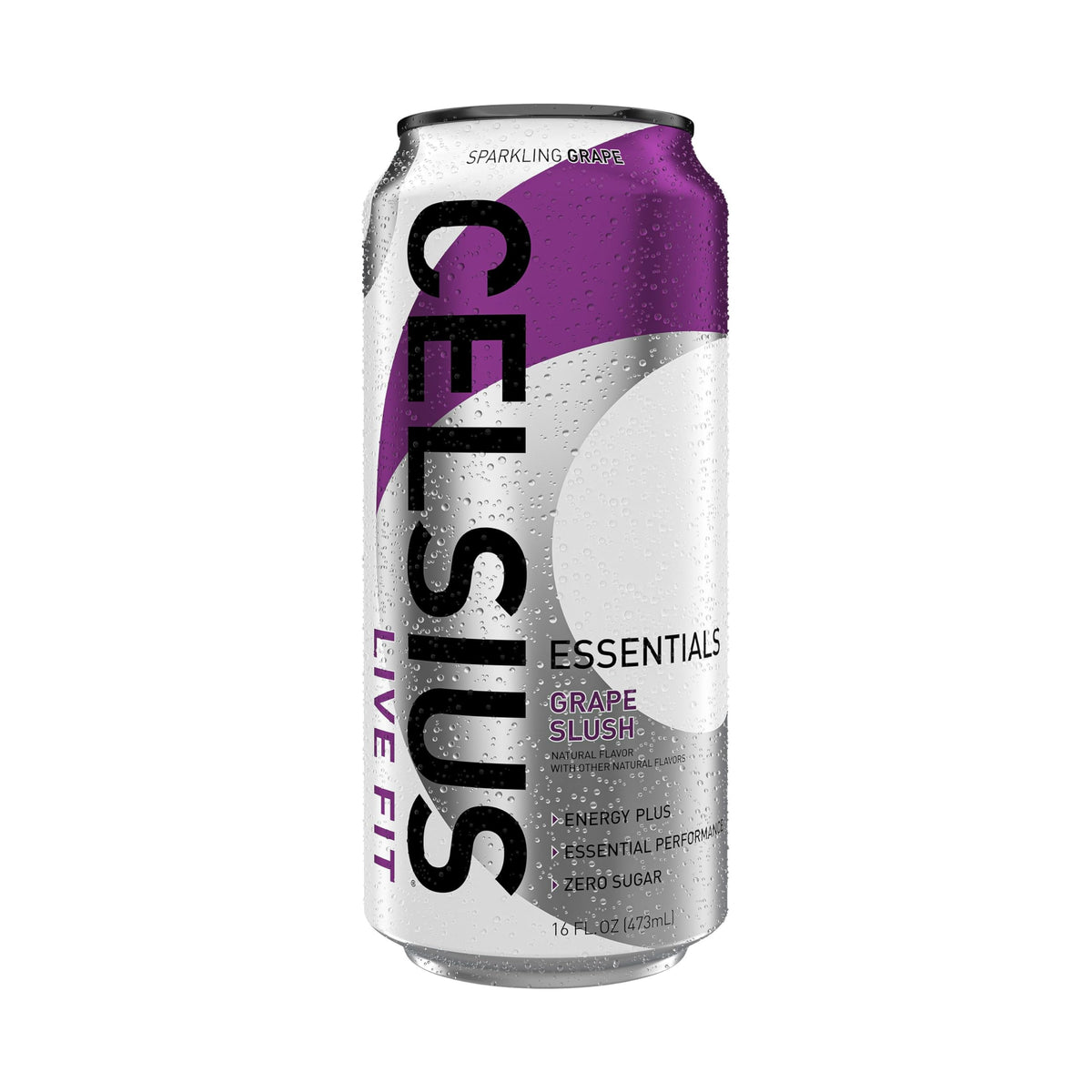 Pour shot of Celsius Essentials Sparkling Grape Slush highlighting slushy texture