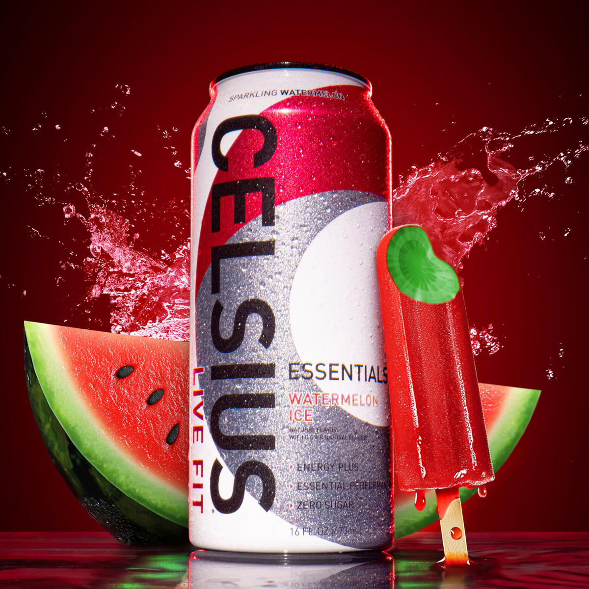 CELSIUS ESSENTIALS Sparkling Watermelon Ice 12-pack packaging suggests convenient off-the-shelf refreshment.