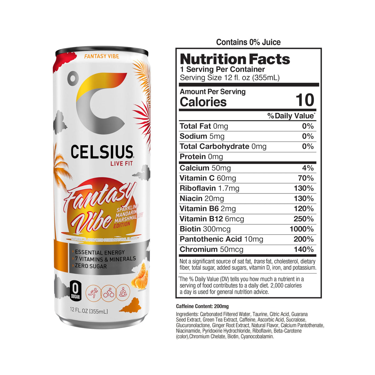 CELSIUS Fantasy Vibe green tea EGCG ingredients highlight clean energy.