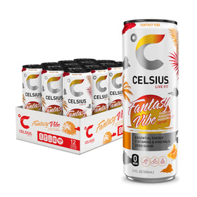 CELSIUS Fantasy Vibe bottle with mandarin marshmallow flavor for on-the-go energy.