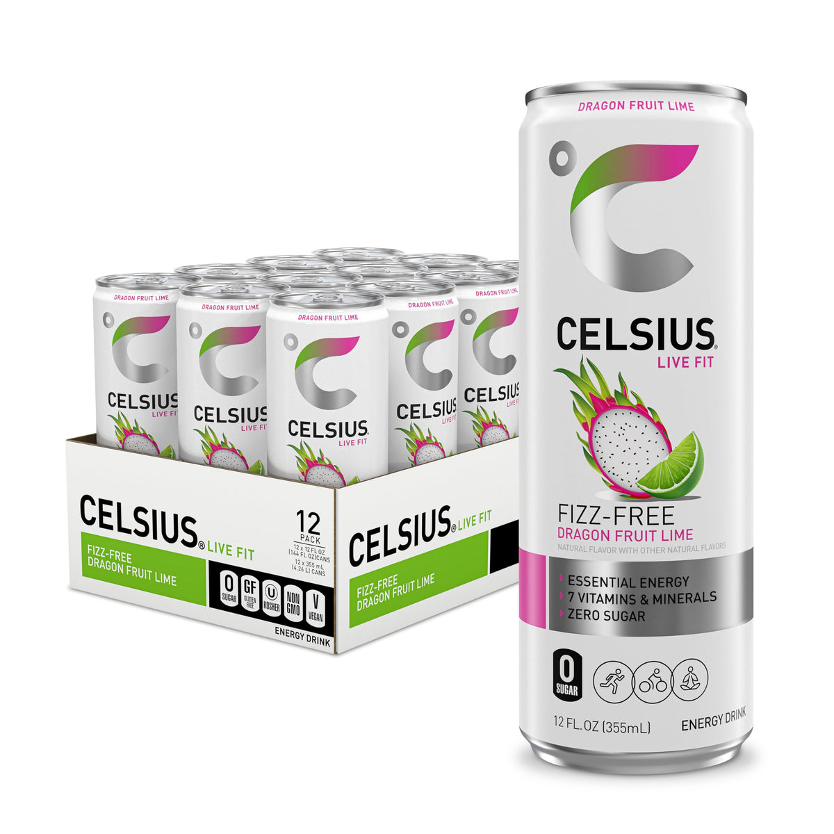 CELSIUS Fizz Free Dragon Fruit Lime can – zero sugar energy for active days