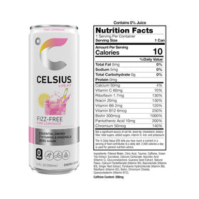 CELSIUS Fizz Free Pink Lemonade pour – refreshing, sugar-free option for workouts.