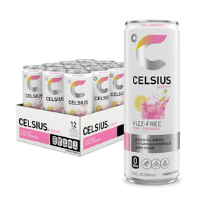CELSIUS Fizz Free Pink Lemonade can pack – zero sugar, premium energy for active days.