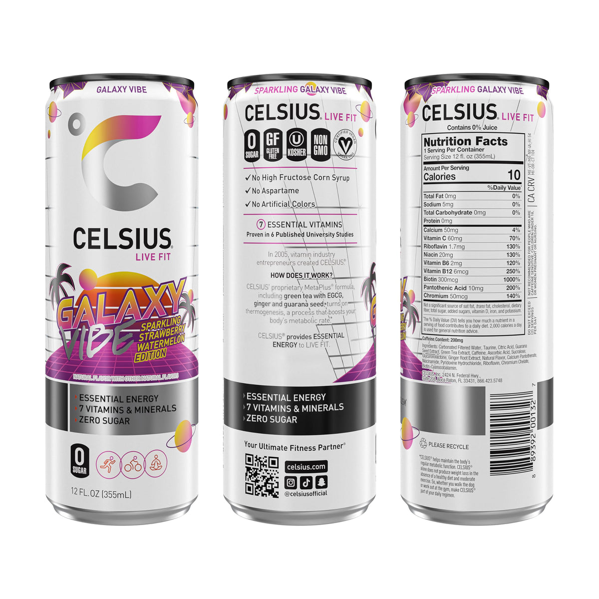 CELSIUS Galaxy Vibe can being poured into a glass highlighting a sugar-free option.