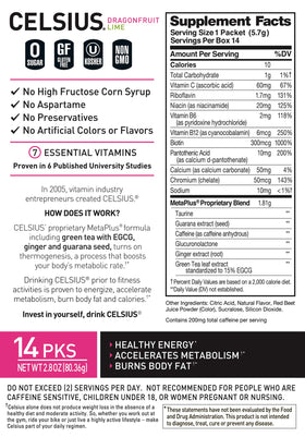 CELSIUS kosher and non-GMO ingredients badge on box.
