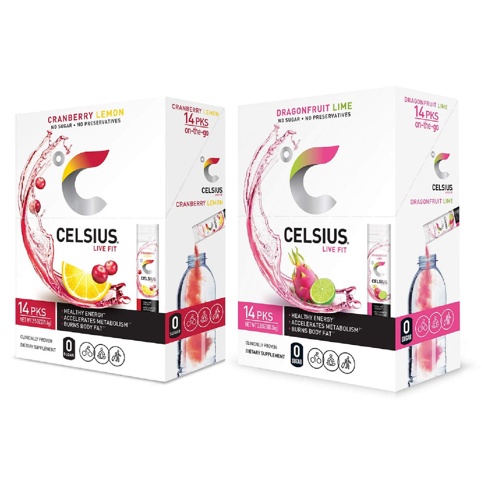 CELSIUS On-The-Go Dragonfruit Lime stick dissolving in water for an energizing drink.