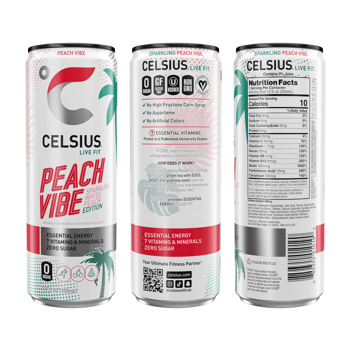 CELSIUS Peach Vibe liquid-sparkle shows vibrant flavor and refreshing activity boost.