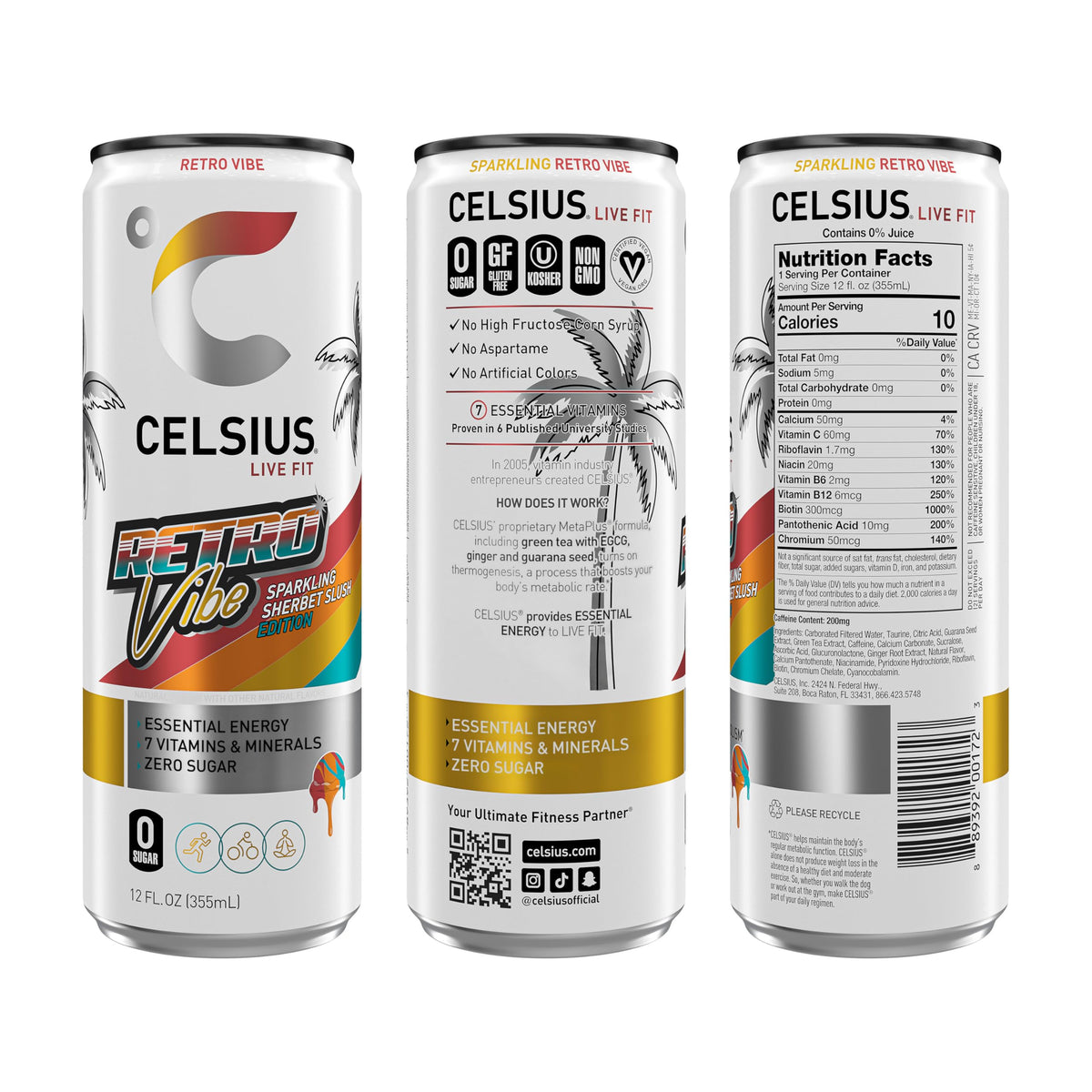 CELSIUS Retro Vibe Sparkling Sherbet Slush cans pack offers sugar-free energy for workouts and busy days