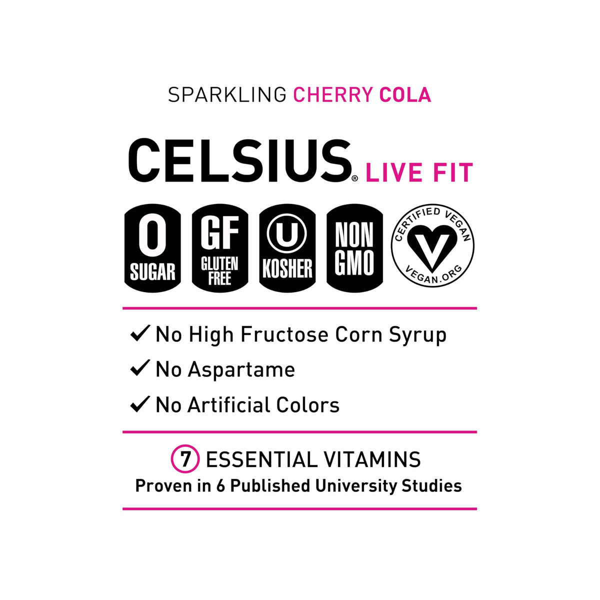 Glass of CELSIUS Sparkling Cherry Cola poured over ice for a crisp chill