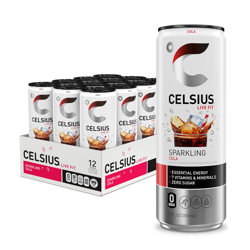 CELSIUS Sparkling Cola can front view, crisp energy for daily workouts.