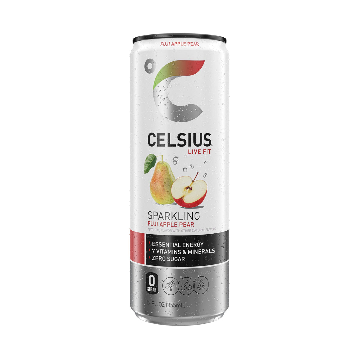 Celsius packaging design emphasizes vegan, gluten-free vitality and clean label.