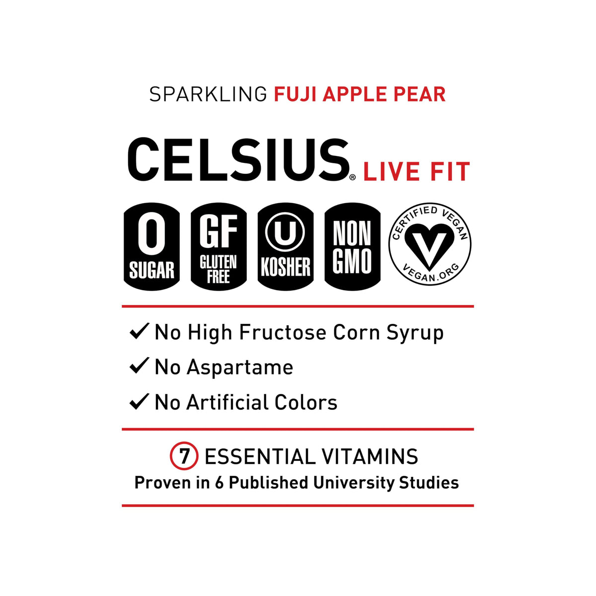 Poured Celsius Sparkling Fuji Apple Pear into glass with bubbly pre-workout energy.