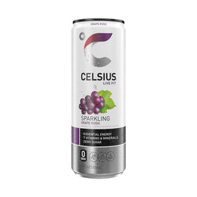 Celsius Sparkling Grape Rush fizz close-up emphasizing bold flavor and zero sugar.