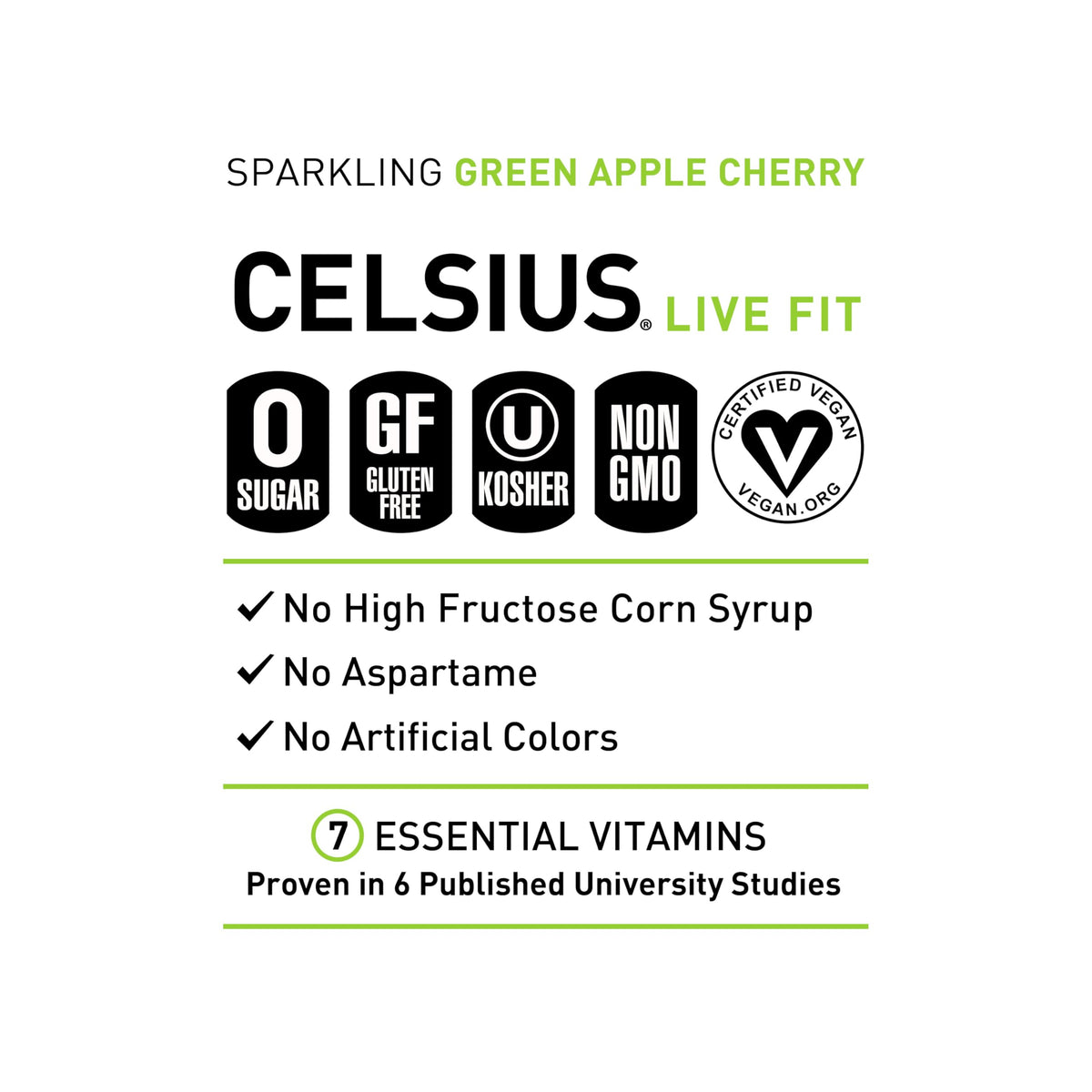 CELSIUS Sparkling Green Apple Cherry can being poured for refreshment