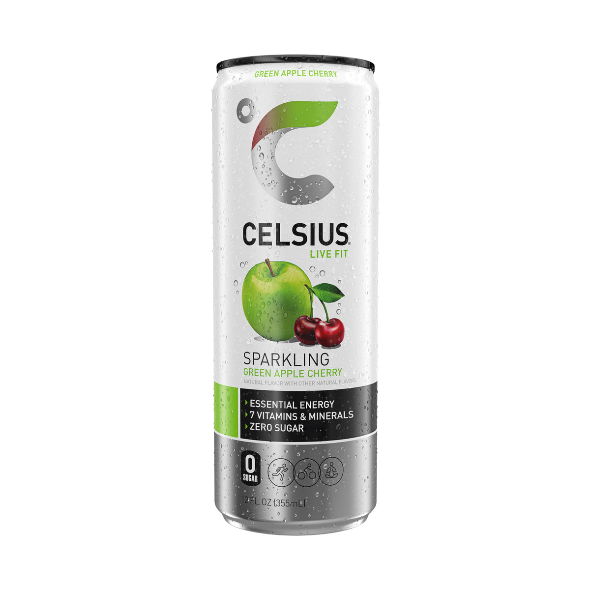 CELSIUS Sparkling Green Apple Cherry ingredient panel close-up