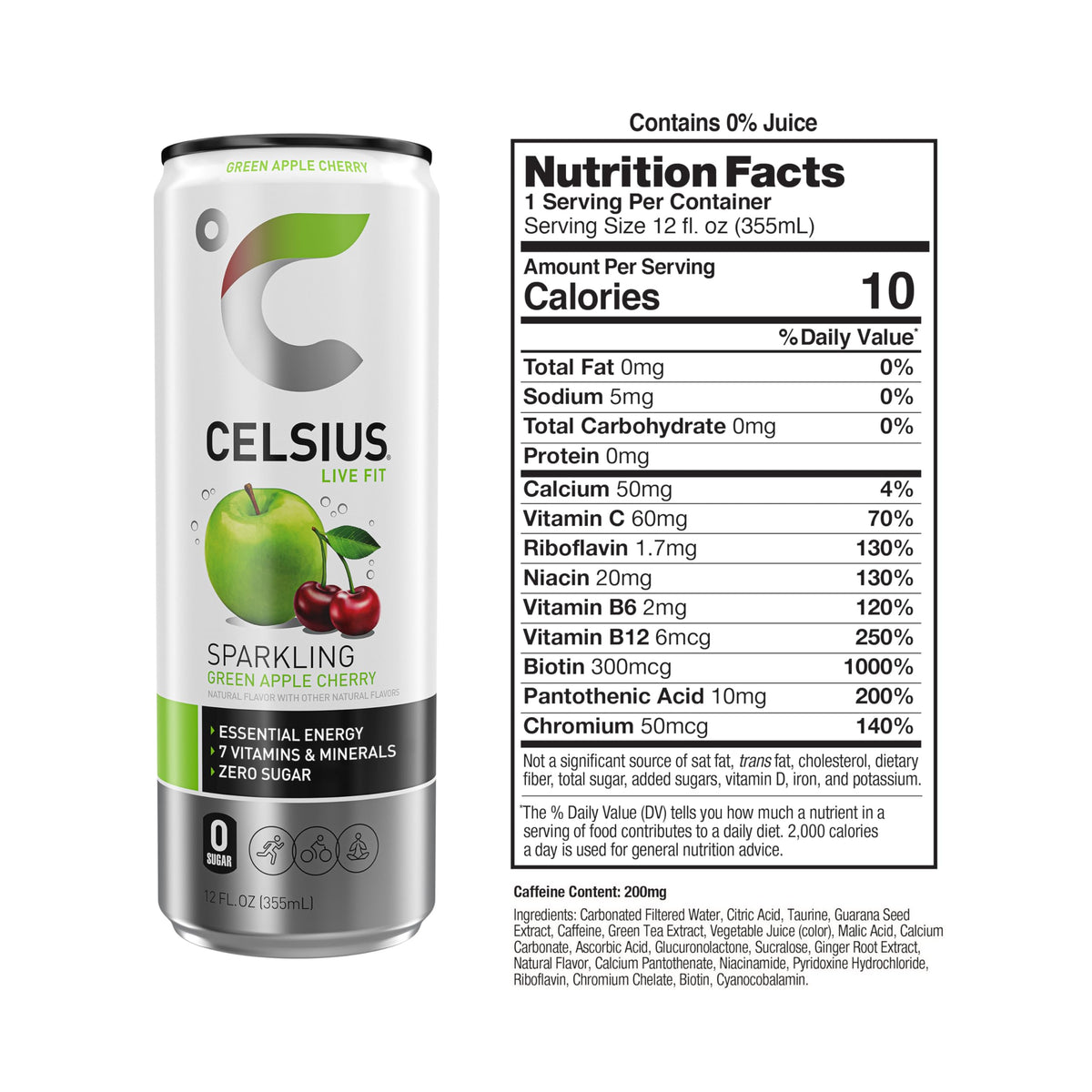 CELSIUS Sparkling Green Apple Cherry 12-pack display for convenient energy