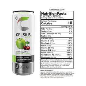 CELSIUS Sparkling Green Apple Cherry 12-pack display for convenient energy