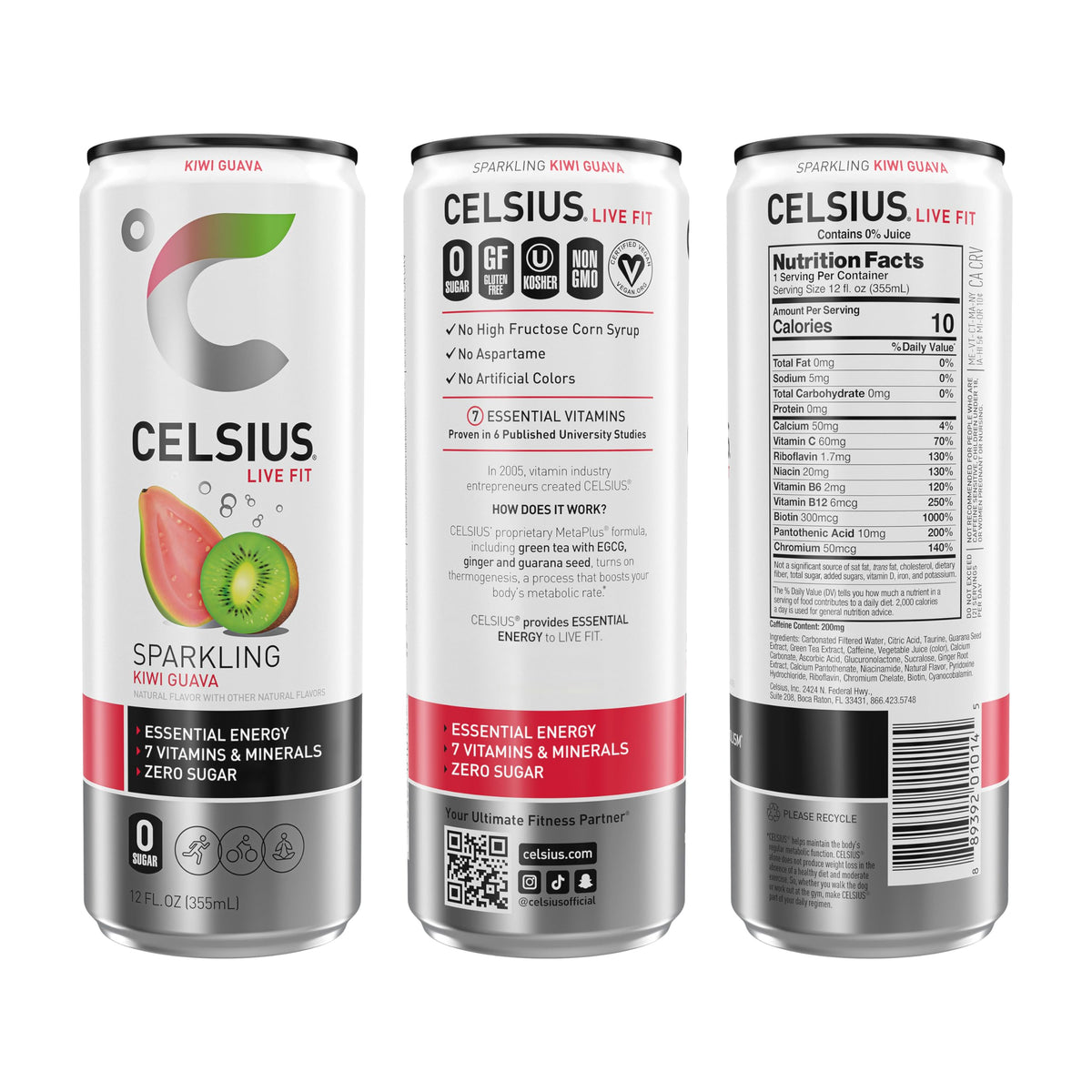 CELSIUS Sparkling Kiwi Guava can on ice for a refreshing pick-me-up.