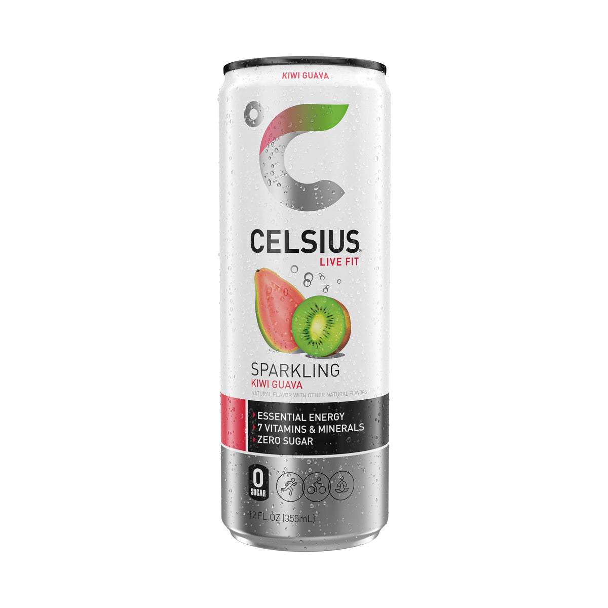 Store display of CELSIUS Sparkling Kiwi Guava, highlighting a sugar-free energy option.