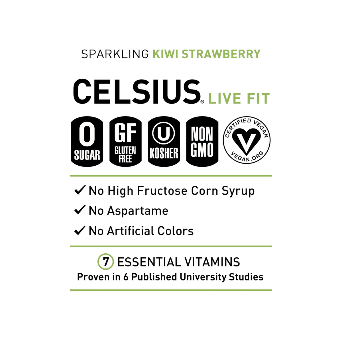 CELSIUS Sparkling Kiwi Strawberry glass with can for on-the-go refreshment.
