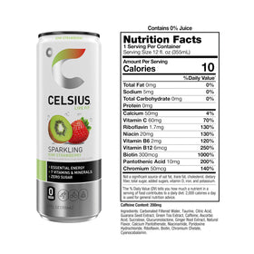 CELSIUS Sparkling Kiwi Strawberry pack of 12 cans emphasizes value and convenience.
