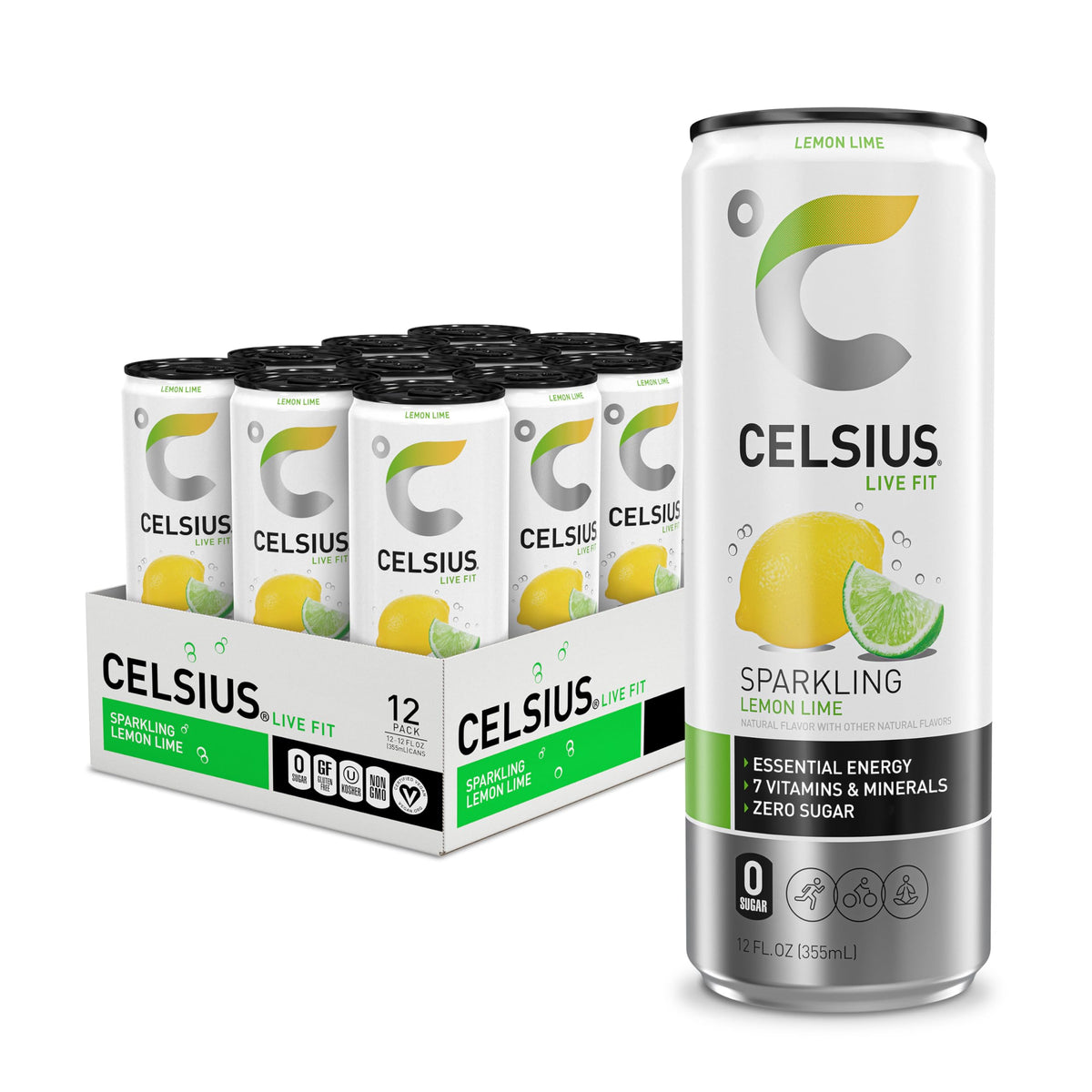Celsius Sparkling Lemon Lime can front view for an energetic daily boost